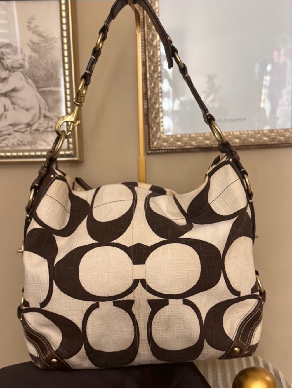 *PENDING* FCFS Coach Carly ( Large ) Cream and Dark Brown